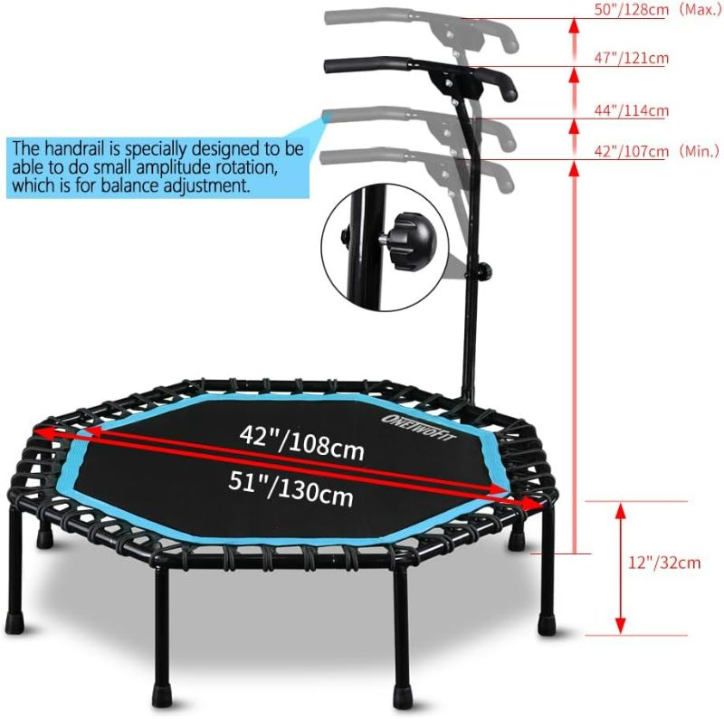 Photo 4 of (NON-REFUNDABLE) ONETWOFIT 51" Silent Trampoline with Adjustable Handle Bar