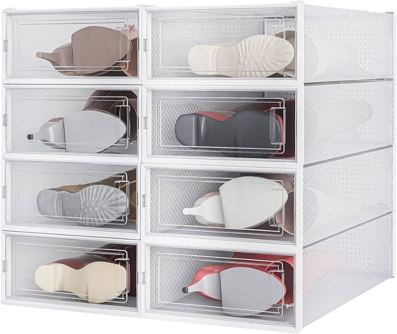 Photo 1 of 8-Piece Boot Shoe Storage Box, Stackable Clear Plastic Shoe Organizer