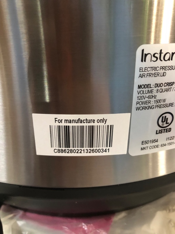 Photo 1 of **READ NOTES***Instant Pot Duo Crisp 11-in-1 Air Fryer and Electric Pressure Cooker Combo Black/Stainless Steel, 8QT