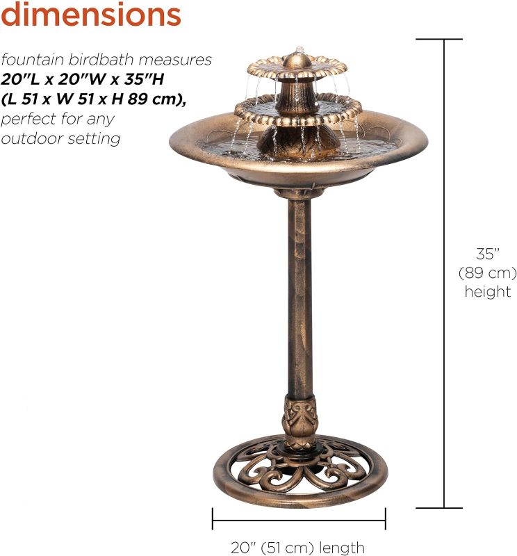 Photo 3 of (NON-REFUNDABLE) Alpine Corporation TEC106-BZ Outdoor Floor 3-Tiered Pedestal Water Fountain with Birdbath, Vintage Waterfall, 35", Bronze