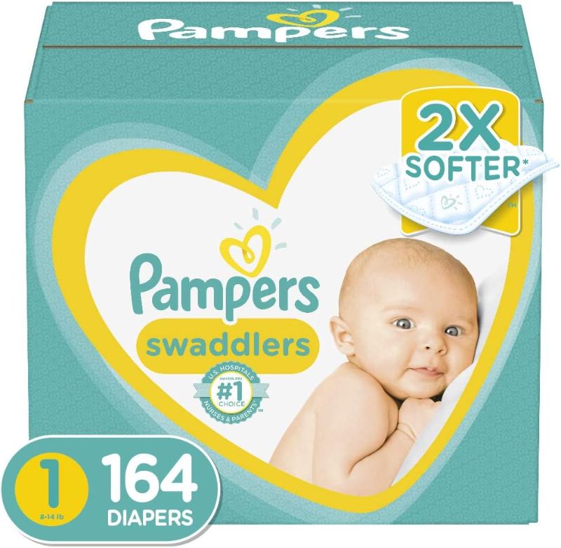 Photo 1 of (NON-REFUNDABLE) Diapers Newborn/Size 1 (8-14 lb) - Pampers Swaddlers Disposable Baby Diapers, Enormous Pack, Size 1, 164 Count (Pack of 1)
