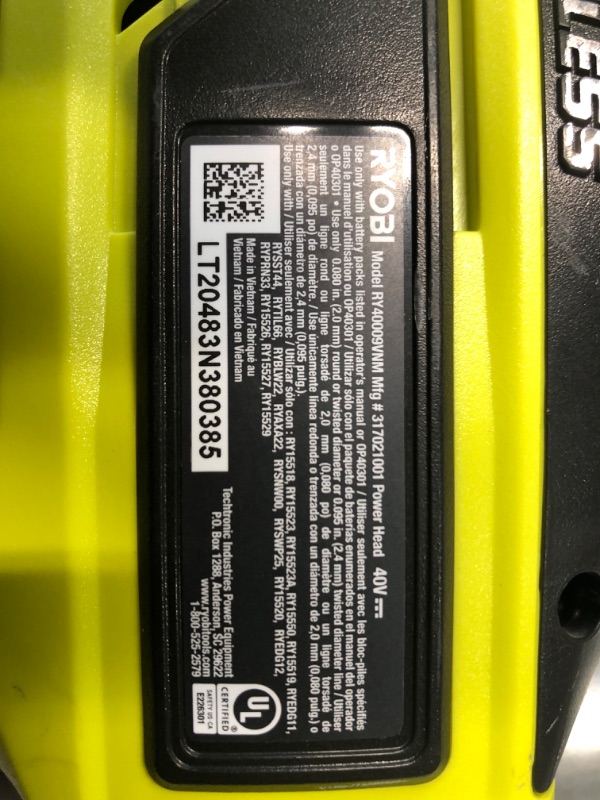 Photo 3 of **** PARTS...handle only (pole rest not included***(Ryobi RY40007VNM Brushless Expand-It 40-Volt Lithium-Ion Cordless Attachment Capable Trimmer Power Head- 2020 Model (Battery and Charger NOT Included)