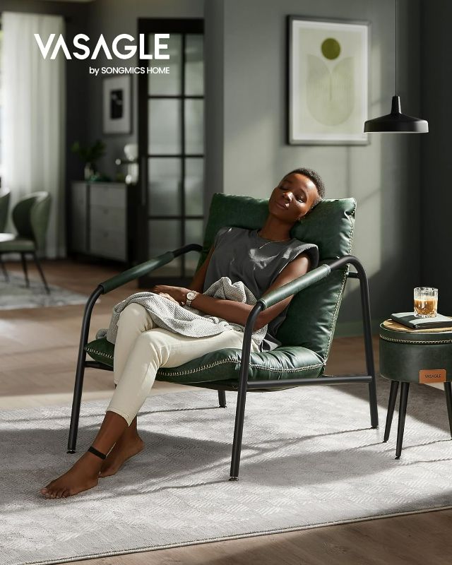 Photo 1 of (NON-REFUNDABLE) VASAGLE EKHO Collection - Accent Chair, Metal Framed Armchair, Synthetic Leather with Stitching, Mid-Century Modern, Sling Chair for Living, Bedroom, Reading Room, Lounge, Forest Green ULAC014C01