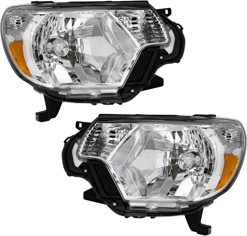 Photo 1 of ADCARLIGHTS Headlights for 2012 2013 2014 2015 Toyota Tacoma Headlight Assembly compatible with 12 13 14 15 Toyota Tacoma Headlamp Black Housing Amebr Reflector Driver and Passenger Side Black Housing Amber Reflector Clear Lens OE Replacement