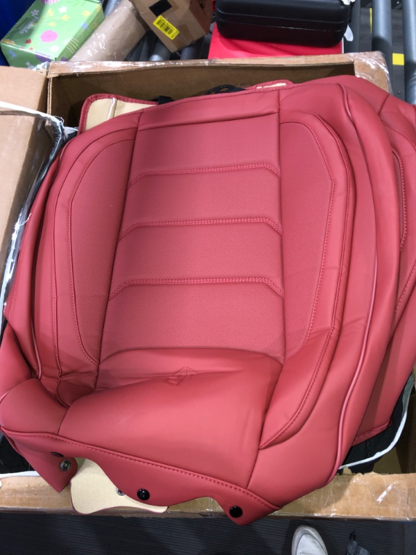 Photo 2 of (NON-REFUNDABLE) Full Coverage Faux Leather Car Seat Covers Universal Fit for Cars,Trucks,Sedans and SUVs with Waterproof Leatherette in Automotive Seat Cover Accessories (Wine Red, Front Pair) Wine Red Front Pair