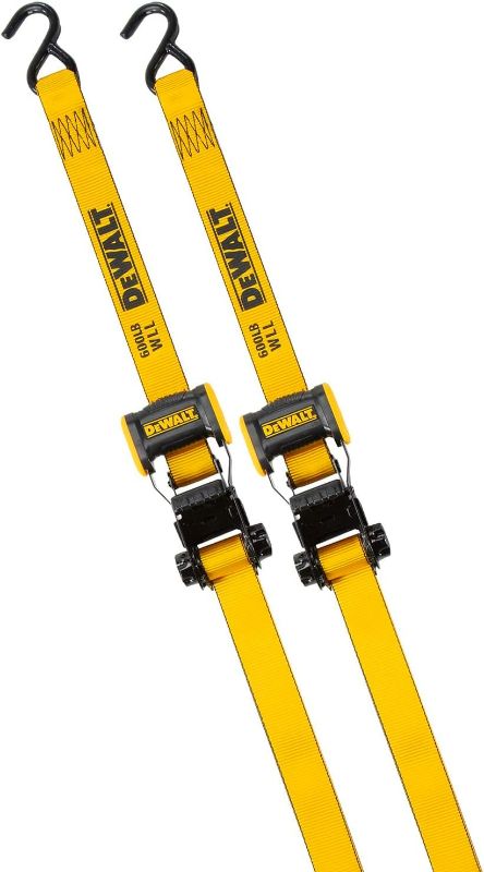 Photo 1 of 
DEWALT DXBC18002 Black/Yellow 1.25" x 12' Ratchet Tie Down Straps - Light-Weight Cargo Hauling (1800 lb Break Strength), 2 Pack