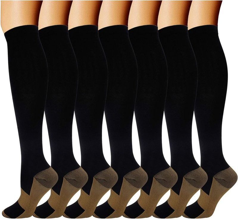 Photo 1 of 
Double Couple 7 Pairs Copper Compression Socks for Men Women 20-30 mmHg Knee High Stockings