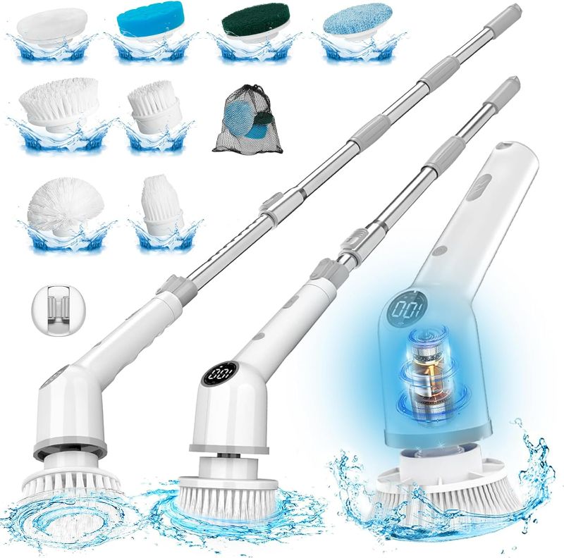 Photo 1 of 
Electric Spin Scrubber: Cordless Shower Scrubber with 8 Replaceable Brush Heads- 3 Adjustable Speeds- Adjustable Extension Handles