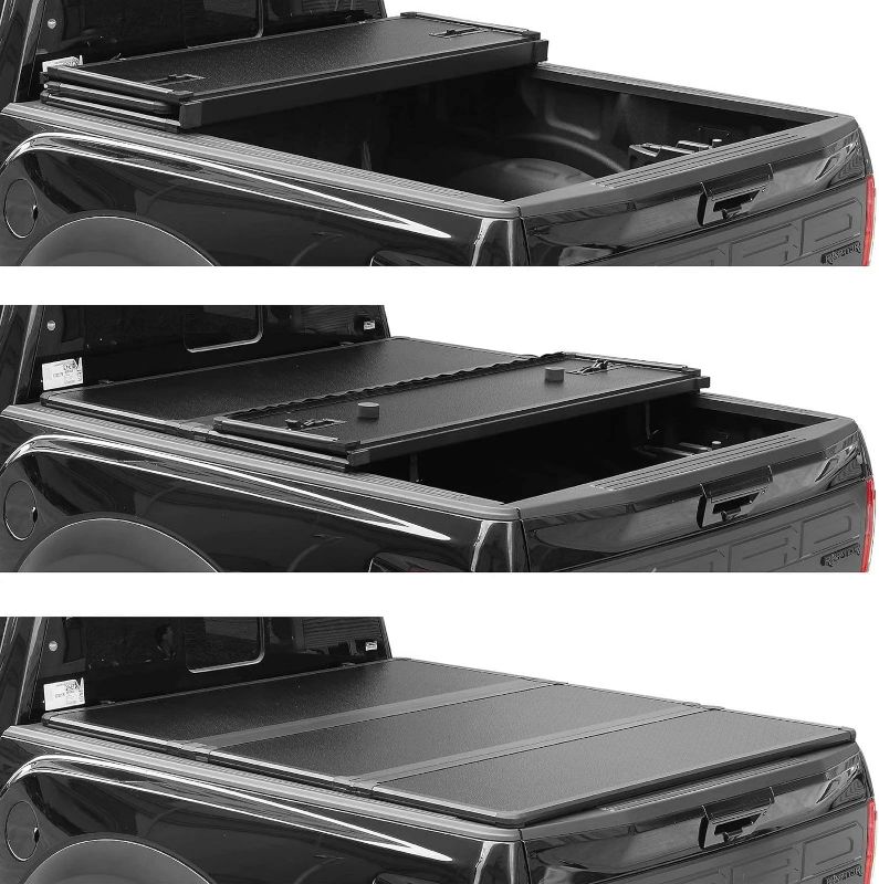 Photo 1 of ***STOCK PHOTO FOR REFERENCE ONLY - ACTUAL ITEM MAY DIFFER***
Tri Fold Truck Bed Cover, Black, Roughly 72 Inches by 66 Inches