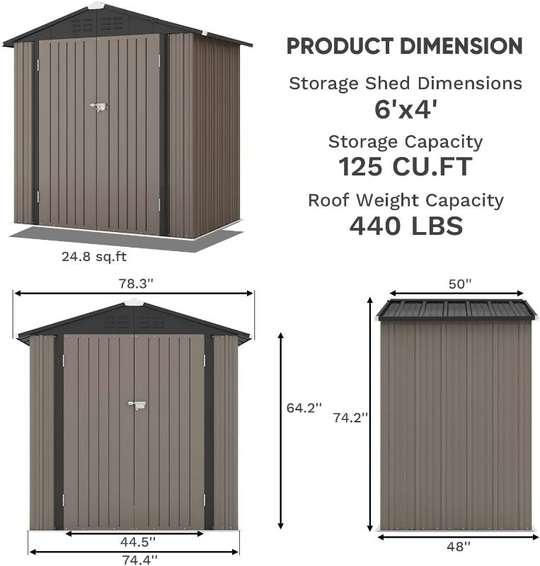 Photo 4 of (NON-REFUNDABLE) .48"D x 74.4"W x 74.2"H Outdoor Storage Shed, Garden Tool Storage Shed with Sloping Roof and Double Lockable Door