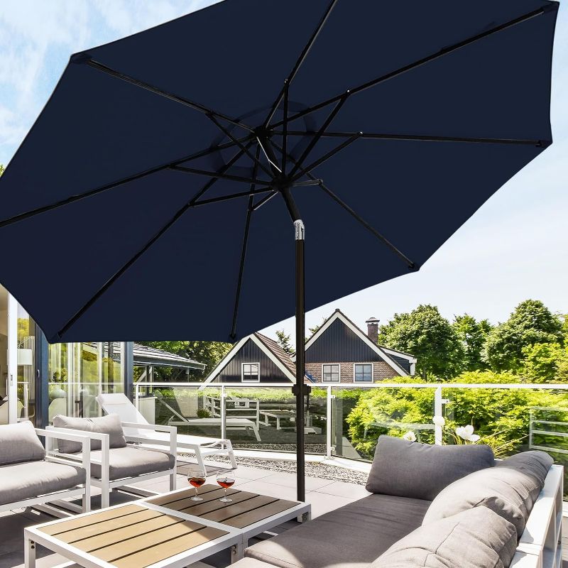 Photo 1 of ***DAMAGED - POLE BENT - NO PACKAGING - SEE PICTURES*** 
wikiwiki 11 FT Patio Umbrellas Outdoor Table Market Umbrella with Push Button Tilt/Crank,8 Sturdy Ribs, Fade Resistant Waterproof POLYESTER DTY Canopy for Garden, Lawn, Deck, Backyard & Pool, Navy B