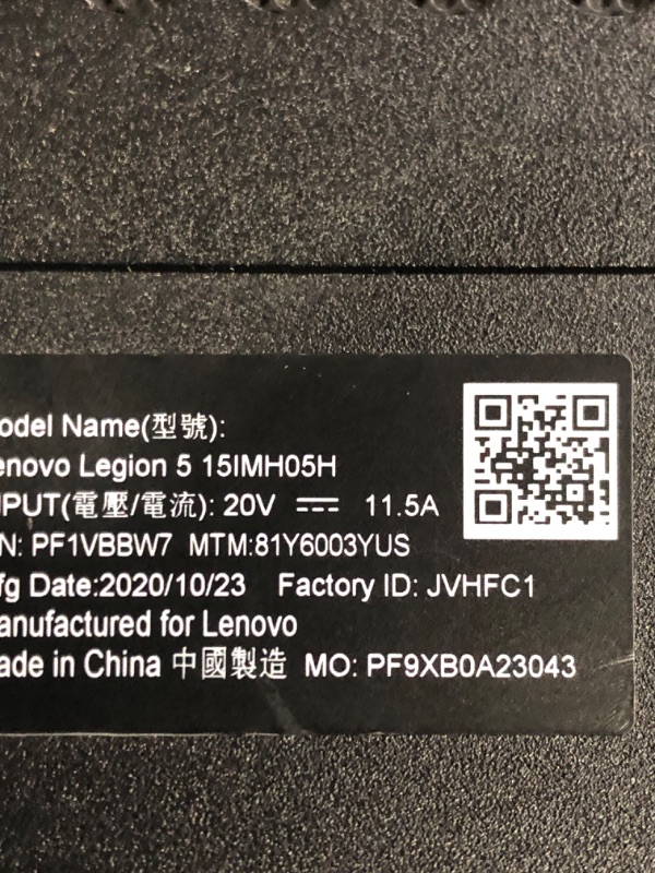 Photo 6 of (missing power cord)(see all images) Lenovo Legion 5i 15.6" Gaming Laptop Core i7-10750H NVIDIA GeForce GTX 1660 Ti 16GB Ram 512GB SSD 1TB HDD W10H