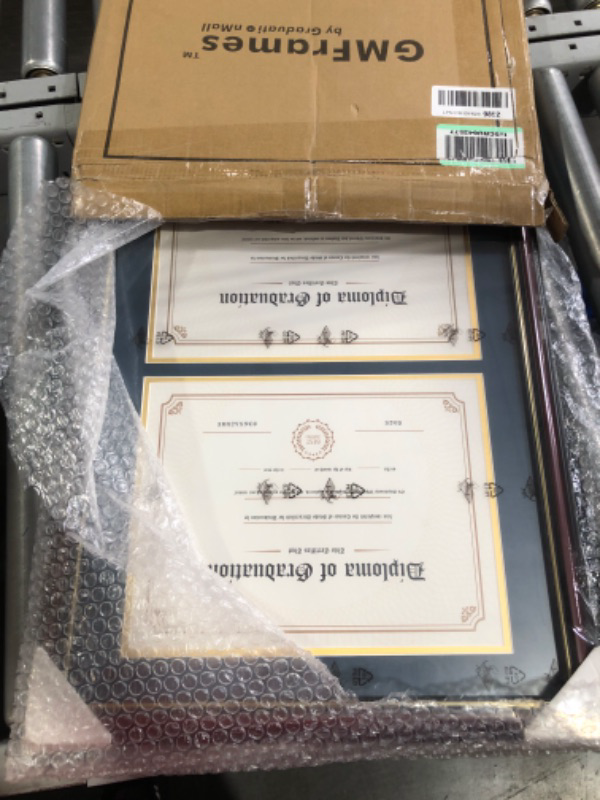 Photo 2 of GraduationMall 8.5x11 Diploma Frame with Navy Over Gold Mat or Display 11x14 Certificate Without Mat,Solid Wood & UV Protection Acrylic,Cherry Finish with Gold Trim Cherry With Gold Trim / Blue Gold Mat 11x14 or 8.5x11 with Mat