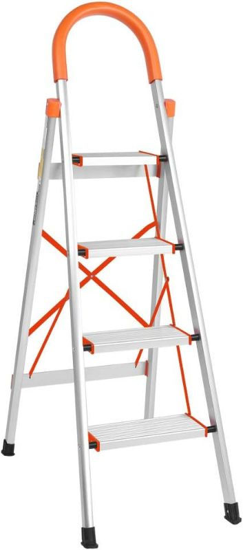 Photo 1 of (Similar to Stock Photo) Folding Step Ladder 4 Step Ladder Aluminum Step Stool Anti-Slip with Rubber Hand Grip Lightweight Multi Purpose Portable Home Ladder 350lbs EN131
