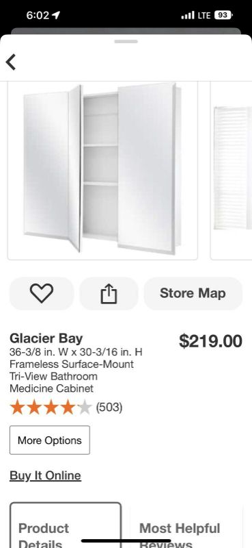 Photo 1 of Glacier Bay Bathroom Medicine Cabinet Rectangle Frameless Tri-View Mirror White
