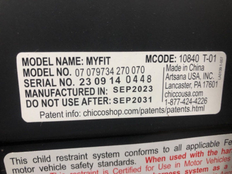 Photo 11 of ***USED READ NOTES***Chicco MyFit ClearTex Harness + Booster Car Seat - Shadow | Black Shadow MyFit with ClearTex No Chemicals Harness&Booster Car Seat