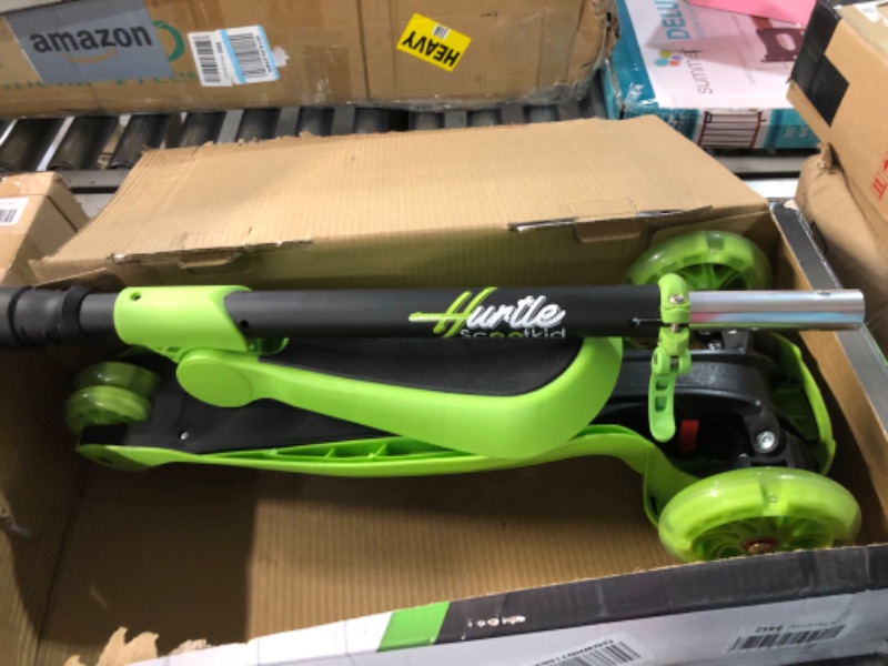 Photo 3 of ***NON REFUNDABLE NO RETURNS SOLD AS IS**PARTS ONLY**3 Wheeled Scooter for Kids - Stand & Cruise Child/Toddlers Toy Folding Kick Scooters w/Adjustable Height, Anti-Slip Deck, Flashing Wheel Lights, for Boys/Girls 2-12 Year Old - Hurtle HURFS56 Green