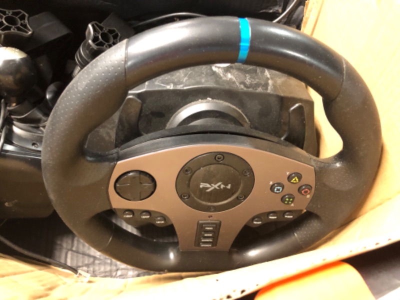 Photo 1 of Game Racing Wheel, PXN V9 270°/900° Adjustable Racing Steering Wheel, with Clutch and Shifter, Support Vibration and Headset Function, Suitable for PC, PS3, PS4, Xbox One, Nintendo Switch.
