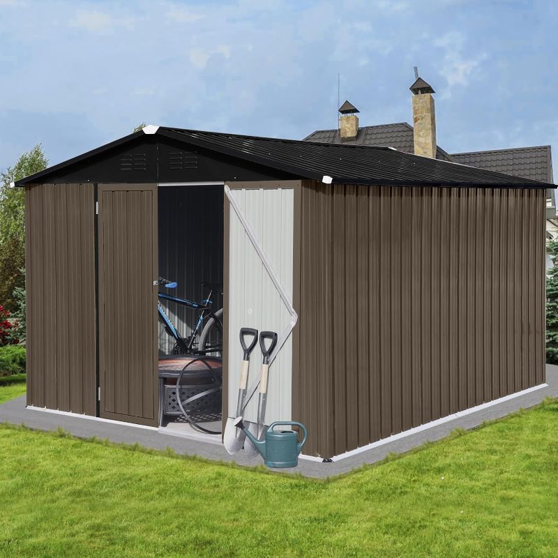 Photo 1 of ***NONREFUNDABLE - PARTIAL SET - FOR PARTS ONLY - SEE COMMENTS***
10 x 8 FT Outdoor Storage Shed Metal Lockable Metal Garden Shed Steel Anti-Corrosion Storage House storage shed with Lockable Door for Garden Shed Patio Outdoor Storage Sheds Roof Brown+bla