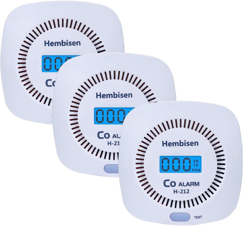 Photo 1 of 3 Packs Carbon Monoxide Detectors - Hembisen CO Alarm Detector Monitor Battery Operated with Digital Display for House Kitchen Restaurant Hotel Office