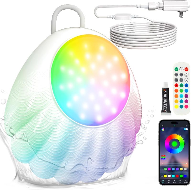 Photo 1 of Brightown Smart Submersible LED Pool Lights, 10W RGB Music Sync Remote APP Controlled Dimmable Underwater Lights, Timer, IP68 Waterproof Pool Lights for Aboveground Inground Pool Hot tub, White