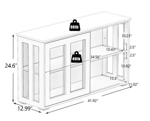 Photo 5 of (NON-REFUNDABLE) Glass Cabinet, 42 Inch China Cabinets with Glass Doors and Height Adjustable Shelf, Black Buffet Cabinet with Sliding Doors for Kitchen, Dining Room and Living Room