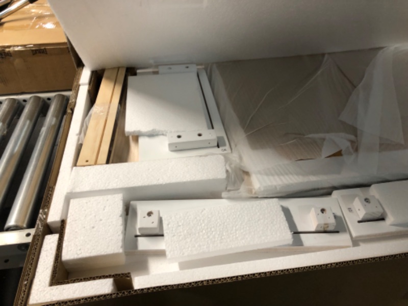 Photo 1 of High Loft Bed, Twin Bed Frame with Ladder, Shelves and Desk, No Box Spring Needed, white box 1 0f 2