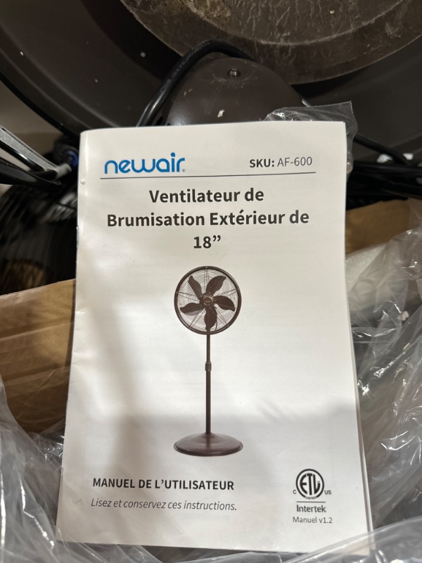 Photo 4 of **NONREFUNDABLE**FOR PARTS OR REPAIR**SEE NOTES**
*****STOCK IMAGE FOR SAMPLE*****
NewAir, AF-600, Outdoor Misting Oscillating Pedestal Fan with Five Gentle Mist Nozzles, All Steel Construction, 600 Square Foot Effective Range 600 Sq. Ft. Coverage Fan