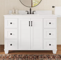 Photo 1 of [NONREFUNDABLE, FOR PARTS/ READ NOTES]
 allen + roth Rigsby 48-in White Undermount Single Sink Bathroom Vanity with White Engineered Marble Top
