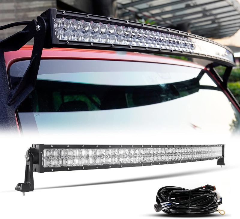 Photo 1 of Auxbeam 42In 240W Curved LED Light Bar, Amber White Strobe Light Bar Spot Flood Combo Amber Fog Light Super Bright 6 Mode Offroad Light Kit Flashing Led Light Bar with Wiring Harness, 2 Year Warranty 42 inch curved