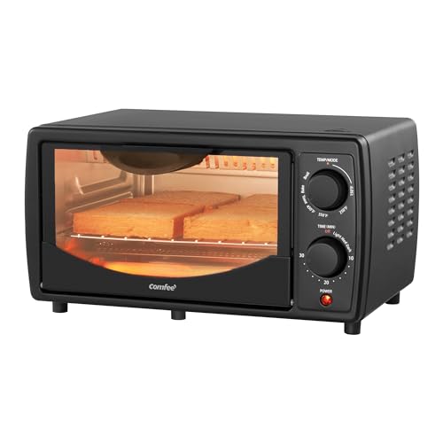 Photo 1 of COMFEE' Toaster Oven Countertop, Small Toaster Ovens Combo 4 Slice, Mini Oven for 9" Pizza, Compact Oven 2 Racks for Toast, Bake, Broil, 950W, Black,