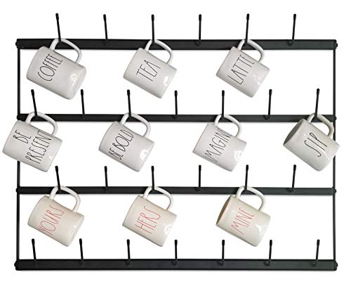 Photo 2 of Claimed Corner Horizontal Wall Mug Rack - Large Wall Mounted Storage Display Organizer Rack for Coffee Mugs, Tea Cups, Mason Jars, and More. (34" X 23