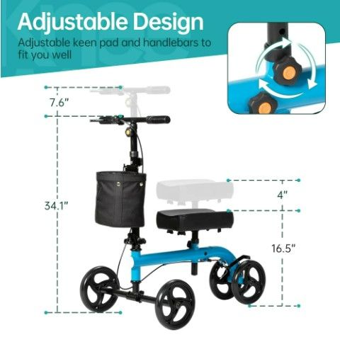 Photo 3 of (NON-REFUNDABLE) ELENKER Knee Scooter with Dual Braking System for Ankle and Foot Injured Crutches Alternative Blue