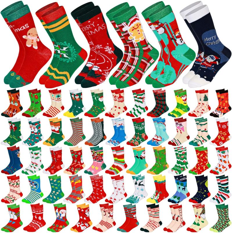 Photo 1 of 60 Pairs Kids Christmas Socks Colorful Creative Novelty Fun Xmas Holiday Socks Christmas Gift for Kids