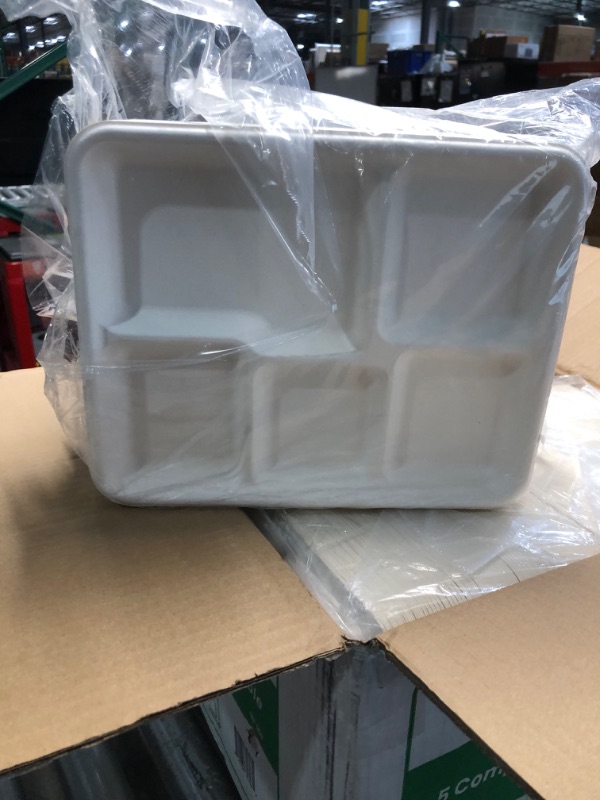 Photo 4 of [500 Pack] 5 Compartment Trays, 100% Compostable Paper Plate tray, School Bagasse Lunch trays, Buffet, and Party, Disposable trays with 5 compartment, Biodegradable