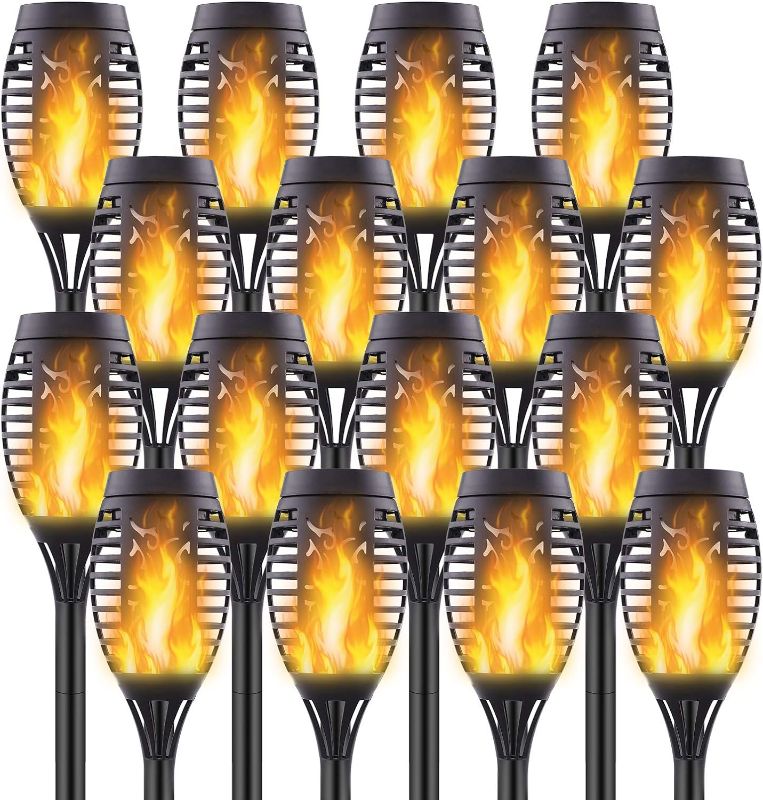 Photo 1 of **MINOR DAMAGE-DIRTY**
16 Pack Upgraded Solar Lights Outdoor, Mini Solar Torch Lights with Flickering Flames, Waterproof Landscape Decoration Dancing Flame Lights for Garden Pathway Yard, Auto On/Off Dusk to Dawn