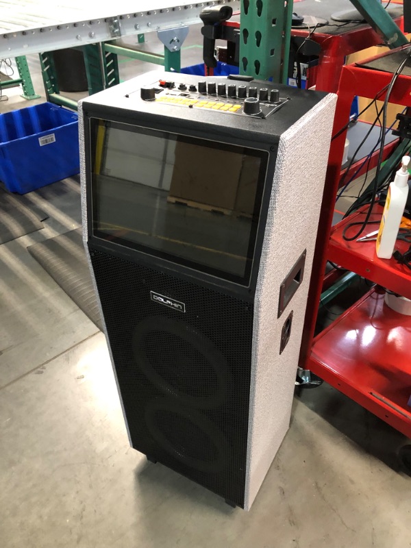 Photo 10 of ***DAMAGED - UNTESTED - NO PACKAGING - SEE COMMENTS***
Dolphin KB-2100R Rechargeable Karaoke Machine with 2 Wireless Mics & Lyrics Display Screen | Dual 10" Speakers, 14" Touchscreen Tablet, Voice Modulation, Bluetooth, USB, TF, FM, AUX, Portable