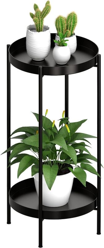 Photo 1 of  Plant Stand Indoor Outdoor - Flower Pot Holder Metal Plant Rack Organizer , 2 Tiers Tall Planter Display Storage Shelf For Home Garden Patio Bathroom Office Living Room Balcony Corner(Black)
