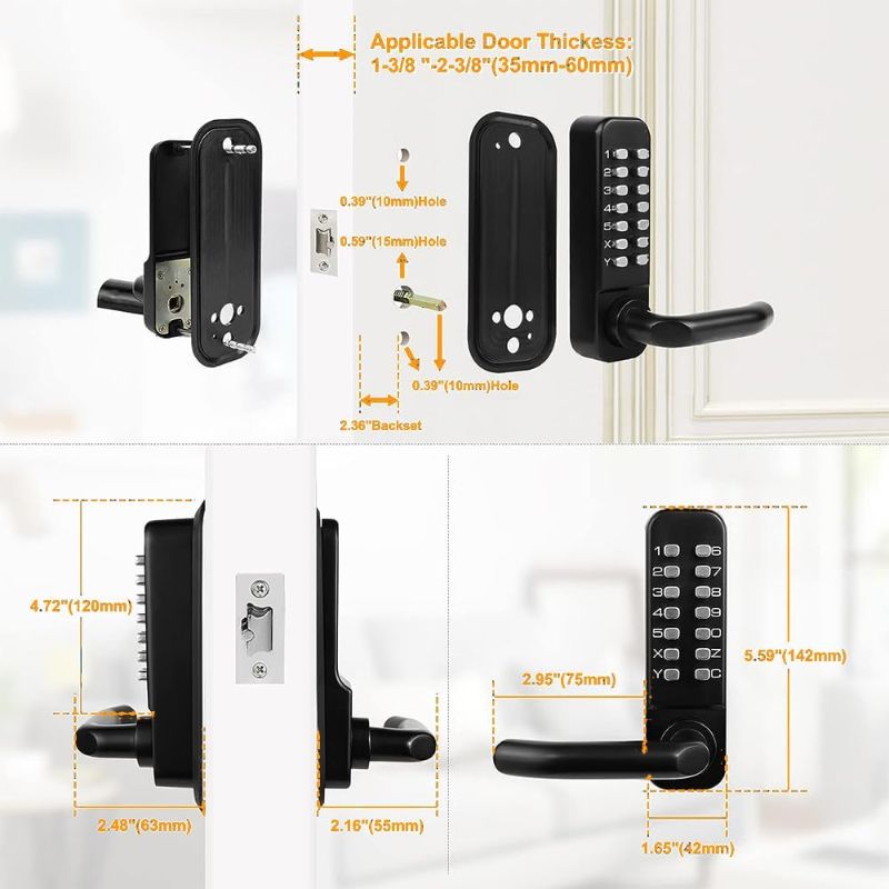 Photo 5 of (READ FULL POST) Mechanical Keypad Door Lock with Handle,Stainless Steel Mechanical Keyless Door Lock, Sunscreen Waterproof Keyless Gate Locks for Outdoor Fence with Keypad(Black)