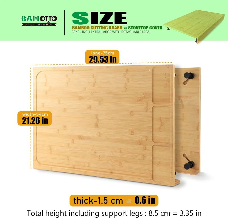 Photo 4 of (READ FULL POST) 30 x 21 in Extra Large Bamboo Cutting Board and Stovetop Cover, Stove Top Cover Chopping Board with Detachable Legs and Juice Groove, Sink Cover Board, for Restaurant Kitchen Countertop
