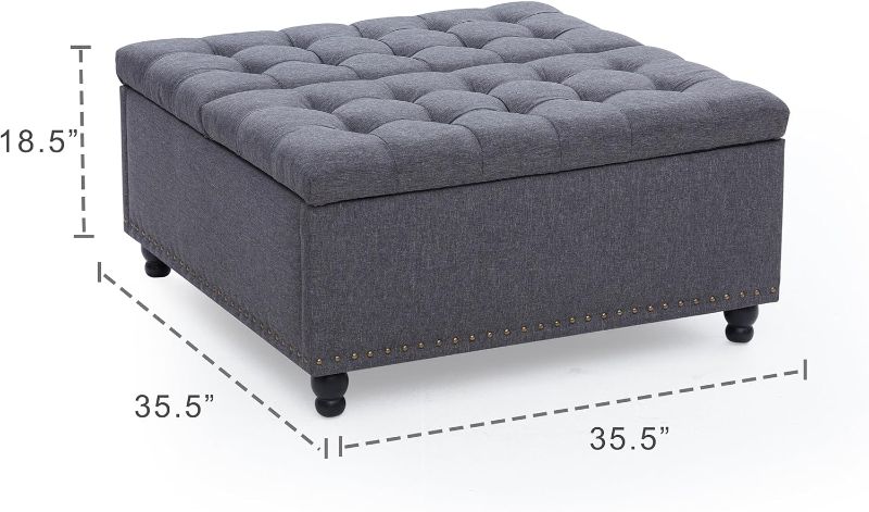 Photo 5 of (READ FULL POST) 35 Inch Extra Large Storage Ottoman Coffee Table with Lift Top, Oversized Square Ottoman with Storage, Tufted Upholstered Ottoman Coffee Tables for Living Room (Fabric, Dark Grey)