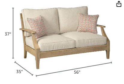 Photo 5 of (NON-REFUNDABLE) Signature Design by Ashley Clare View Coastal Outdoor Patio Eucalyptus Loveseat with Cushions, Beige