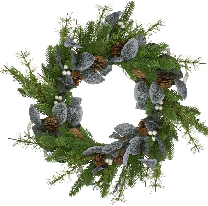 Photo 1 of (READ FULL POST) NORTHKUGHT MIXED PINE, WHITE BERRIES AND PINECONES ARTIFICIAL CHRISTMAS WREATH - 24" UNIT