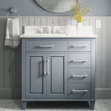 Photo 1 of allen + roth Brookview 36-in Slate Blue Undermount Single Sink Bathroom Vanity with Carrara Engineered Marble Top