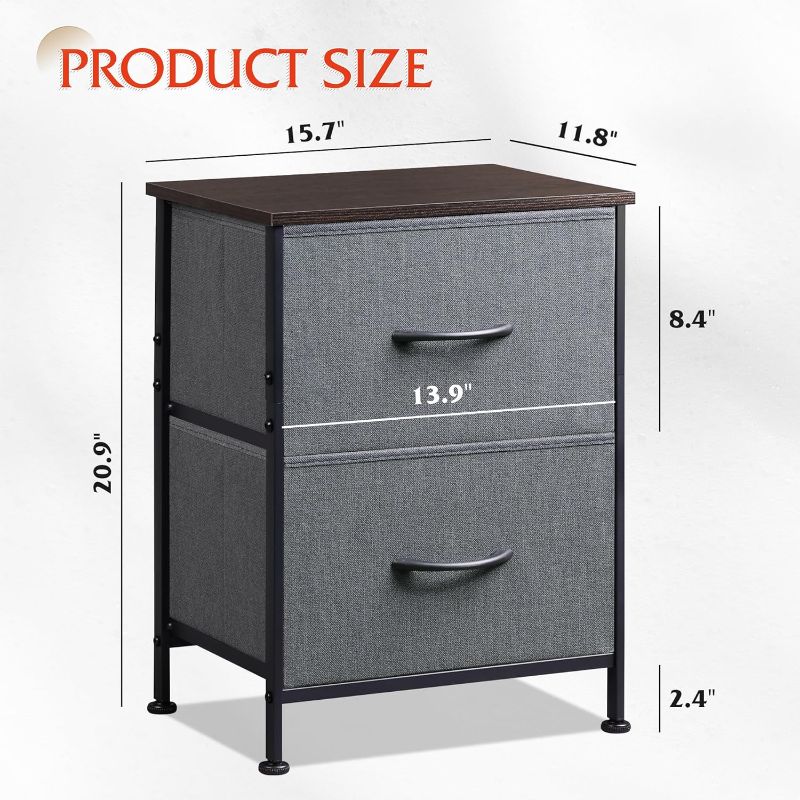 Photo 4 of (READ FULL POST) WLIVE Nightstand, 2 Drawer Dresser for Bedroom, Small Dresser with 2 Drawers, Bedside Furniture, Night Stand, End Table with Fabric Bins for Bedroom, Closet, Entryway, College Dorm, Dark Grey
