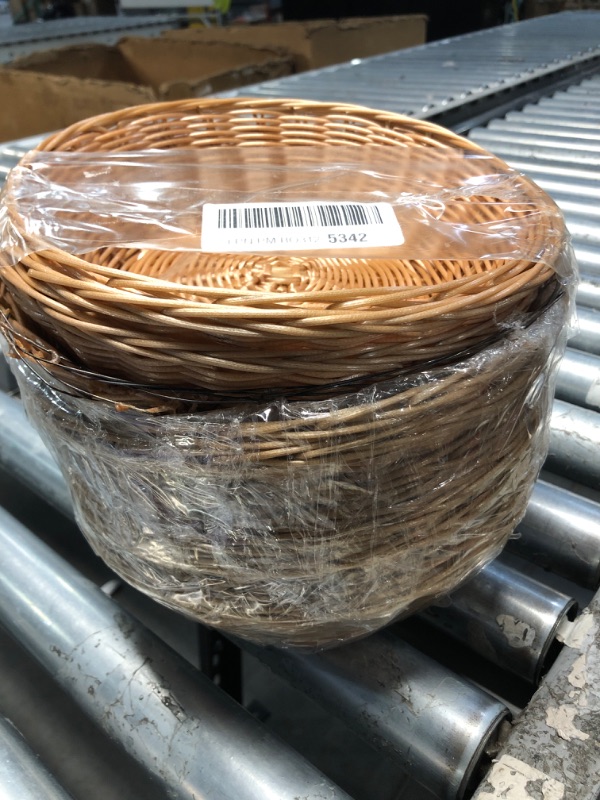 Photo 3 of **SEE NOTES** 12 Pack Round Poly Wicker Basket, Diameter 9.5 In, Brown, **Plastic, Polypropylene**
