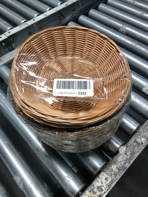 Photo 2 of **SEE NOTES** 11 Pack Round Poly Wicker Basket, Diameter 9.5 In, Brown, **Plastic, Polypropylene**
