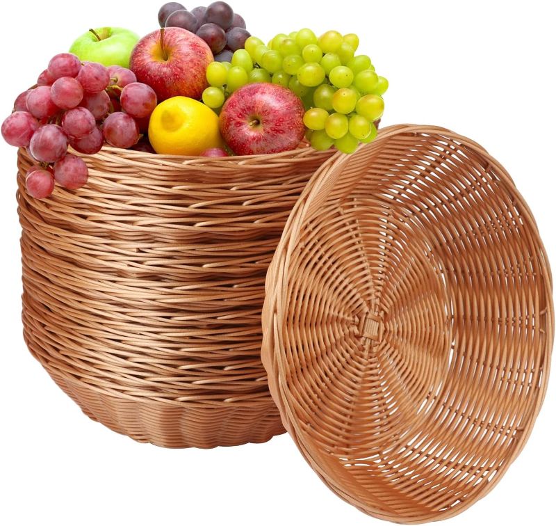 Photo 1 of **SEE NOTES** 12 Pack Round Poly Wicker Basket, Diameter 9.5 In, Brown, **Plastic, Polypropylene**
