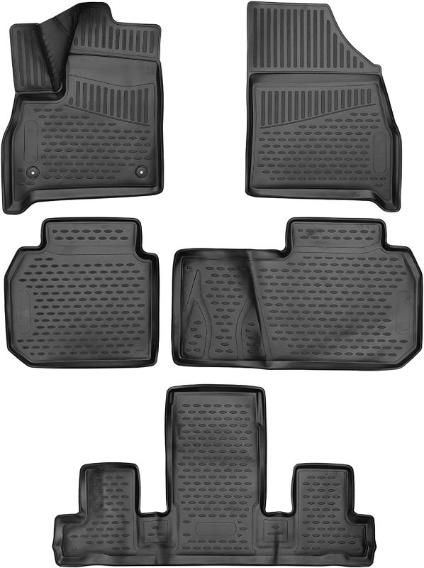 Photo 2 of Fits 2018-2023 Buick Enclave 3 Raw Floor Mats with 2nd Bucket Seats 3D Custom Fit All-Weather Full Set, Black (Bucket Seats) Enclave 1-2-3 Rows