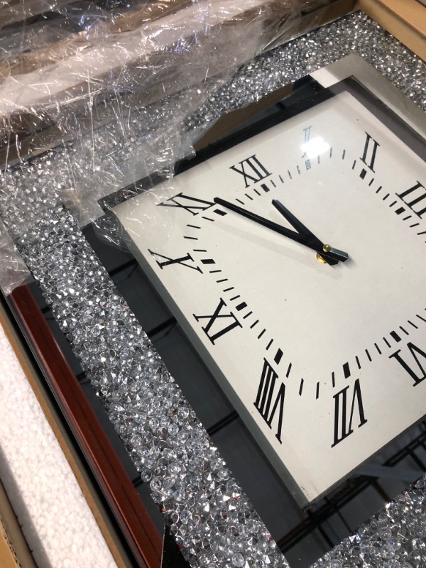 Photo 1 of GOAND Crystal Crush Diamond Mirrored Clock-20 x20 Square Luxury Silver Wall Clock Decor for Dining Room, Living Room, and Bedroom Silver 20*20 in